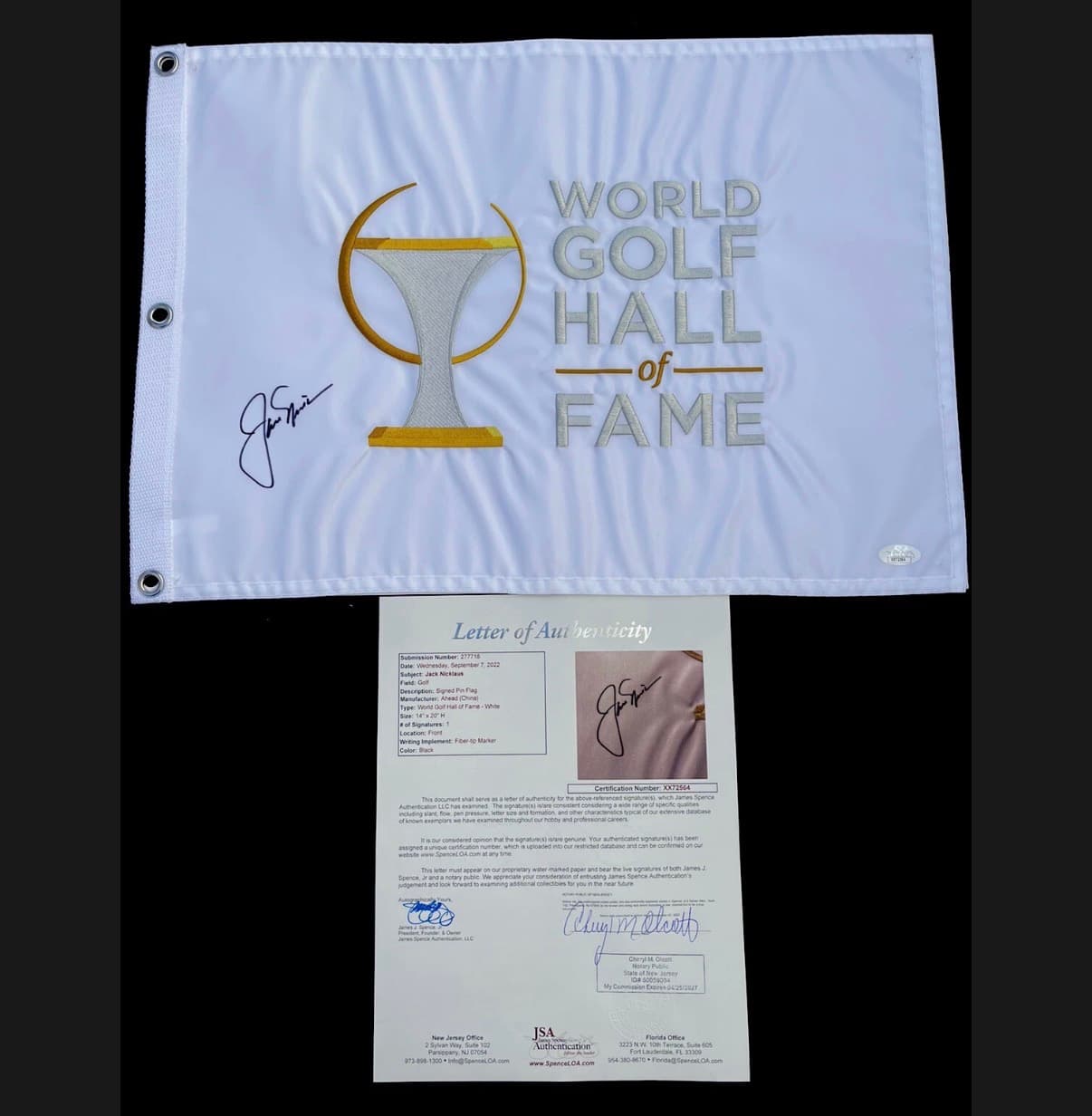 Steag Oficial World Golf Hall of Fame cu Autograf Original