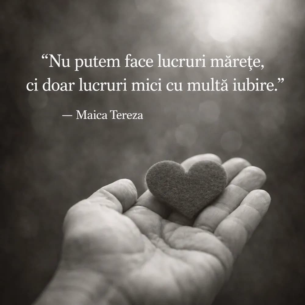 „Nu putem face lucruri mărețe, ci doar lucruri mici cu multă iubire.” — Maica Tereza